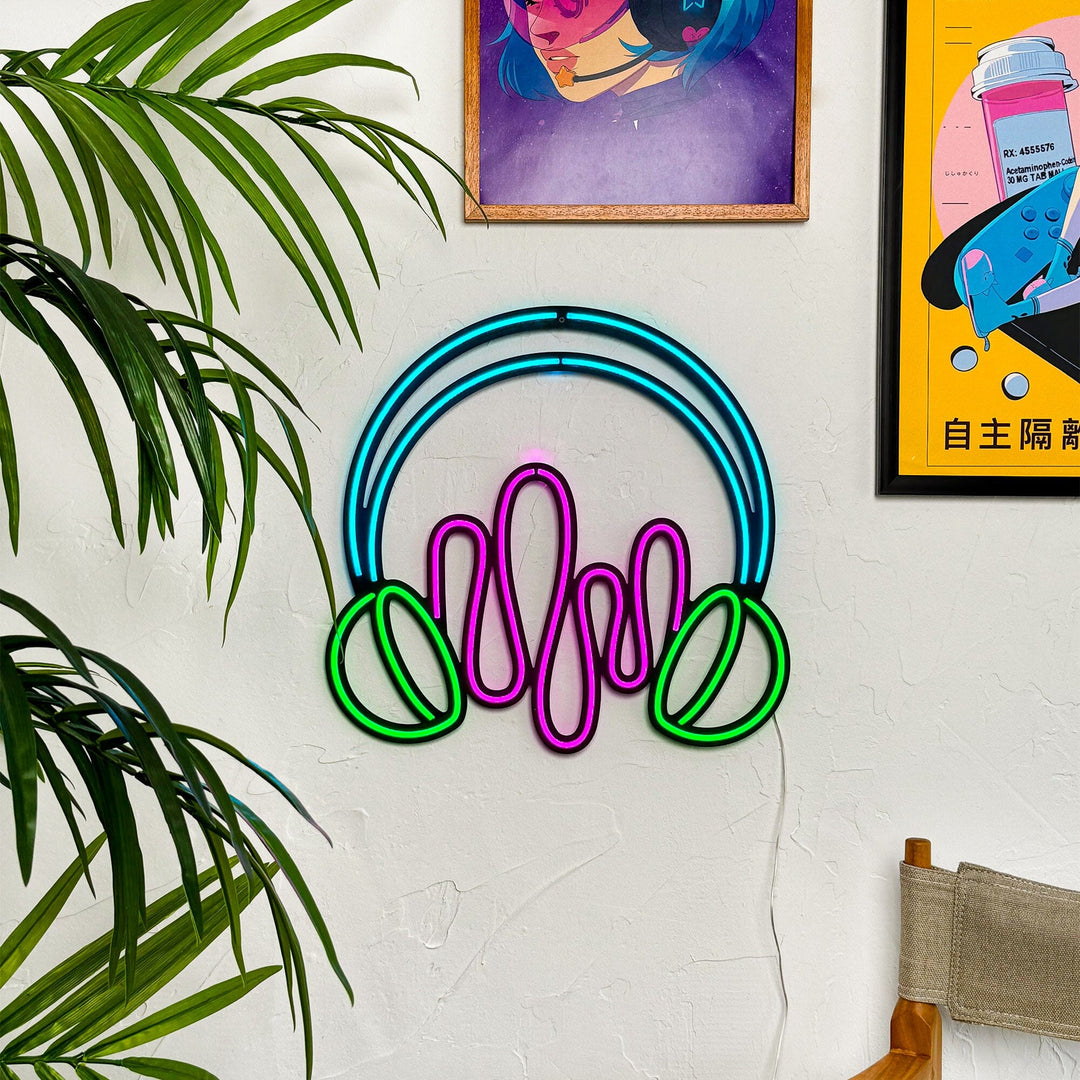 Headphone - Neon Wall Art, | Hoagard