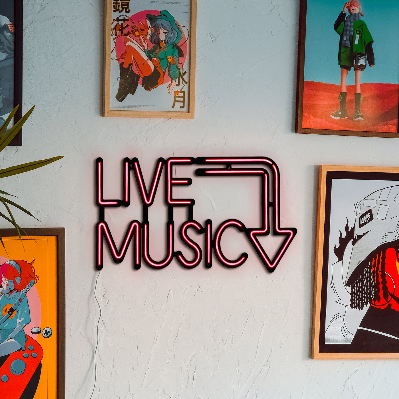 Art mural néon de musique live