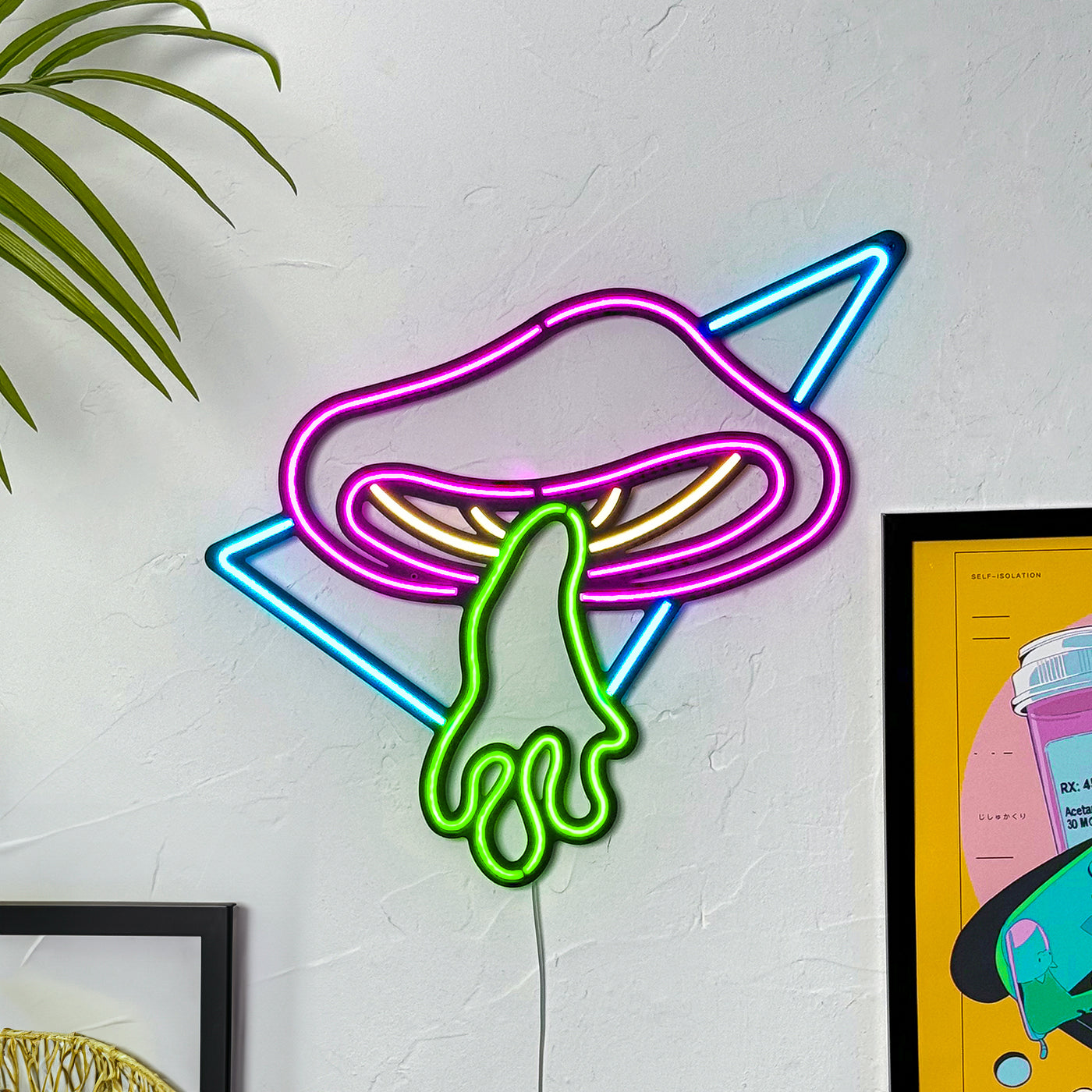 Art mural néon champignon volant