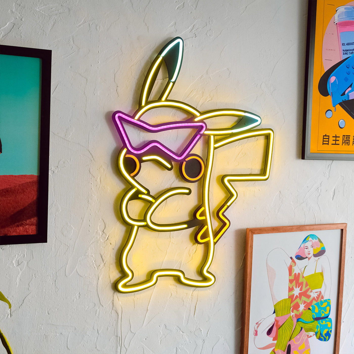 Art mural au néon inspiré de Pikachu 