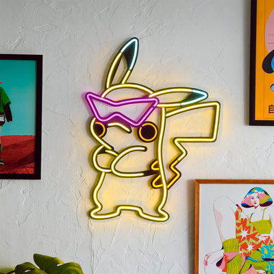 Arte de pared de neón inspirado en Pikachu 