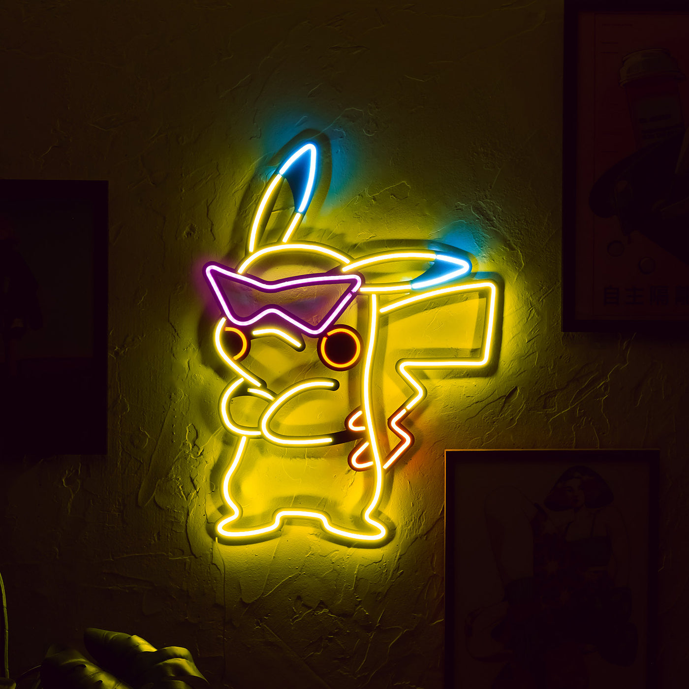 Arte de pared de neón inspirado en Pikachu 