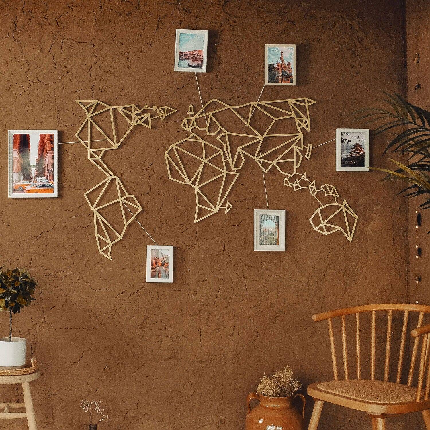 Metal World Map Office Decor Black